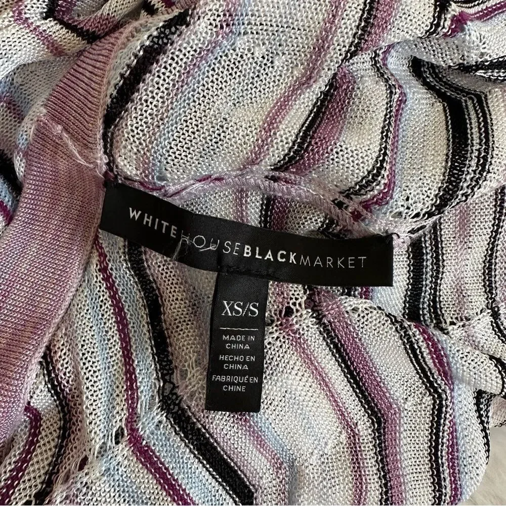 White House Black Market purple petite chevron sweater cardigan tassels hem XS/S